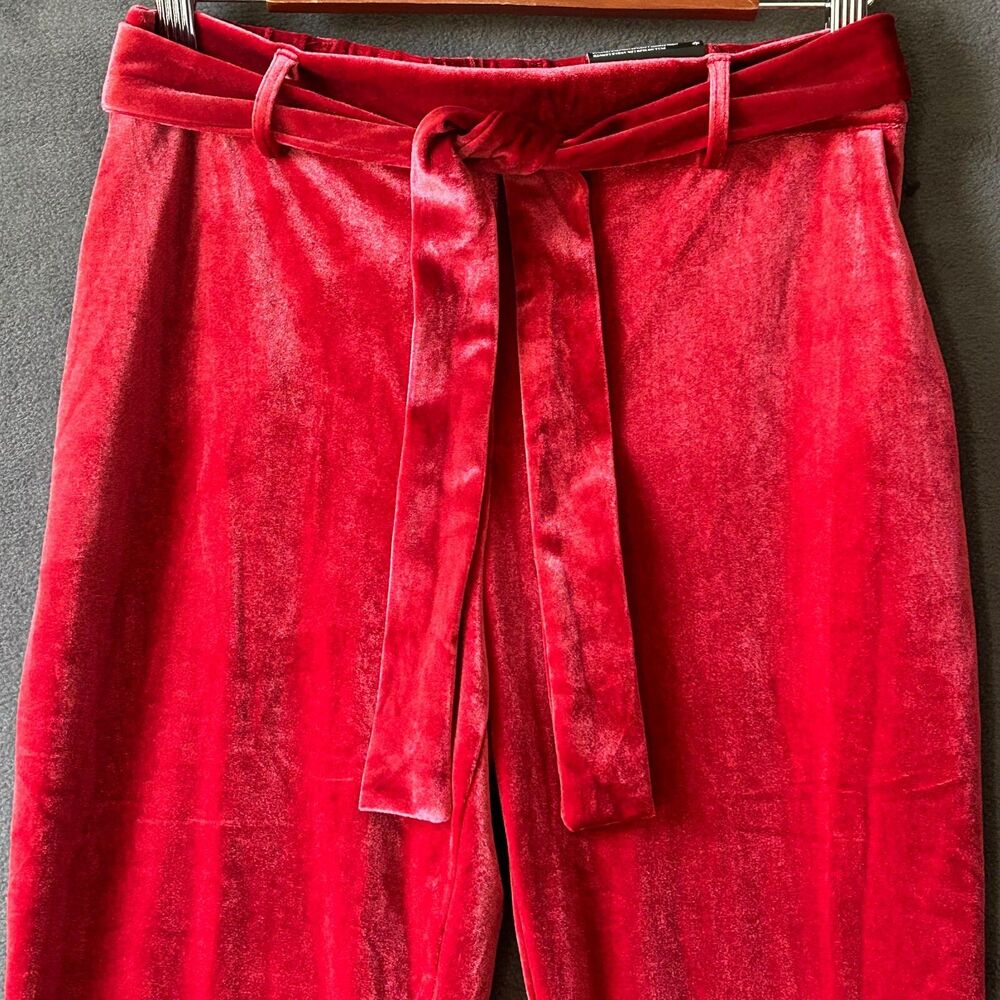 Jules & Leopold Red Velvet Pants Women's Size S/P Pull On Slim Leg Belted